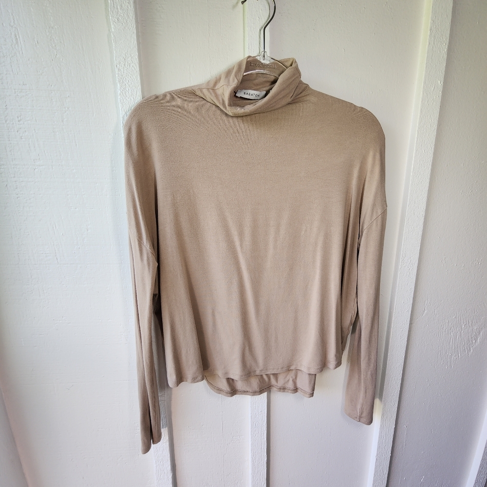 Aritzia Babaton Seaton Turtleneck Top Beige Long Sleeve Cropped Size Small